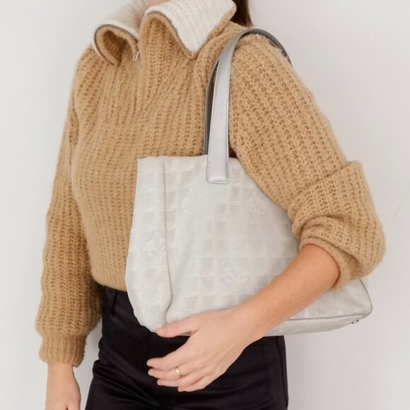 Authentic Preowned Chanel Silver Canvas New Travel Line Tote Bag - Picture 2 of 16